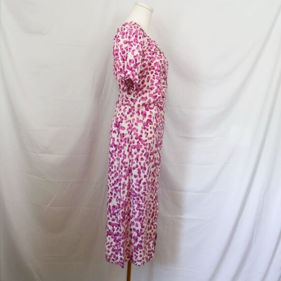 Who What Wear Button Front Linen Blend Puff Sleeve Midi Dress - Small - Picture 4 of 8